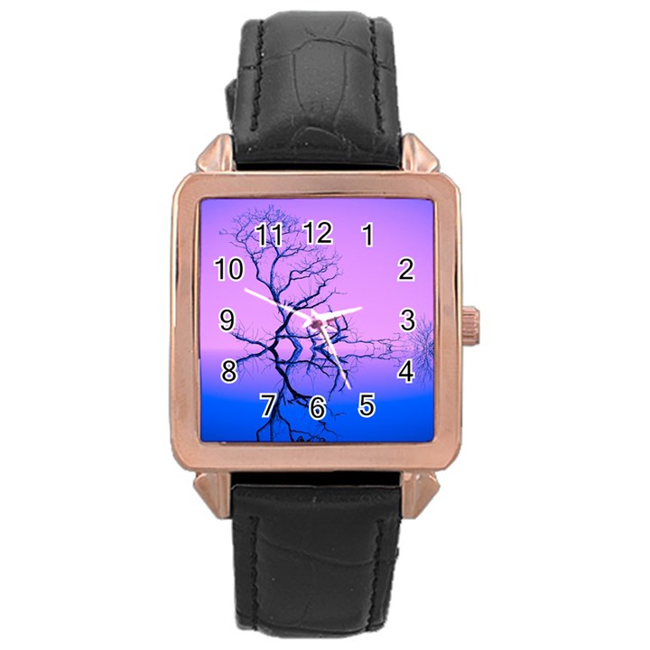 Nature-inspiration-trees-blue Rose Gold Leather Watch 