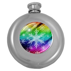 Christmas-snowflake-background Round Hip Flask (5 Oz) by Jancukart