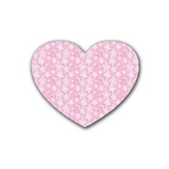 Pink-floral-background Rubber Coaster (heart)