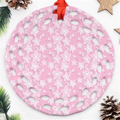 Pink-floral-background Round Filigree Ornament (two Sides)