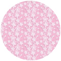 Pink-floral-background Wooden Puzzle Round by Jancukart