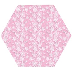 Pink-floral-background Wooden Puzzle Hexagon by Jancukart