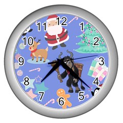 Blue Krampus Christmas Wall Clock (silver) by NerdySparkleGoth