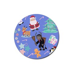 Blue Krampus Christmas Rubber Round Coaster (4 Pack) by NerdySparkleGoth