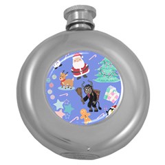 Blue Krampus Christmas Round Hip Flask (5 Oz) by NerdySparkleGoth