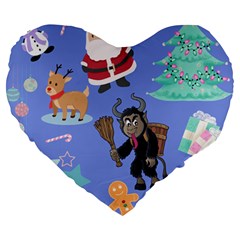 Blue Krampus Christmas Large 19  Premium Heart Shape Cushions by NerdySparkleGoth