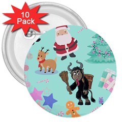 Green Krampus Christmas 3  Buttons (10 Pack)  by NerdySparkleGoth