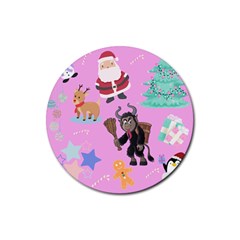 Pink Krampus Christmas Rubber Round Coaster (4 Pack) by NerdySparkleGoth