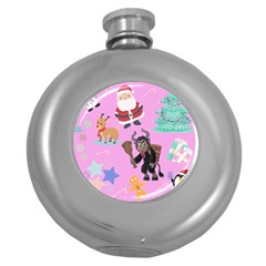 Pink Krampus Christmas Round Hip Flask (5 Oz) by NerdySparkleGoth