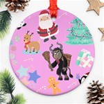 Pink Krampus Christmas Round Ornament (Two Sides) Front