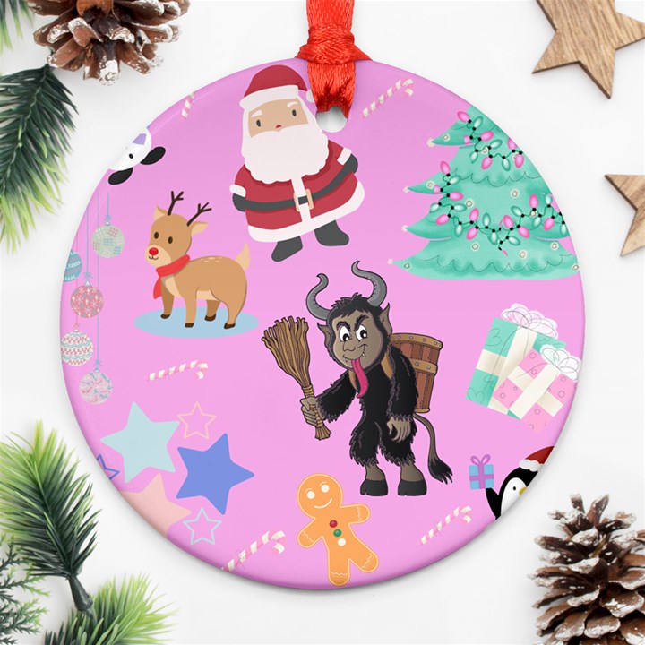 Pink Krampus Christmas Round Ornament (Two Sides)