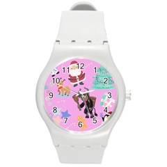 Pink Krampus Christmas Round Plastic Sport Watch (m) by NerdySparkleGoth