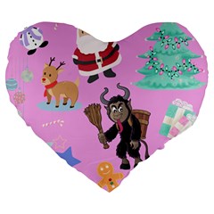 Pink Krampus Christmas Large 19  Premium Heart Shape Cushions by NerdySparkleGoth