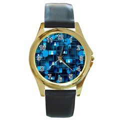 Smartphone-system-web-news Round Gold Metal Watch