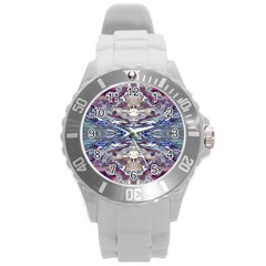 Abstract Pouring Round Plastic Sport Watch (l) by kaleidomarblingart