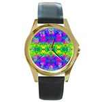 Color Me Happy Round Gold Metal Watch Front