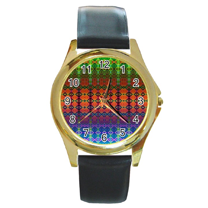 Fractaled Pixels Round Gold Metal Watch