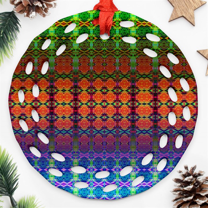 Fractaled Pixels Round Filigree Ornament (Two Sides)