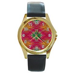 Cheetah Dreams Round Gold Metal Watch