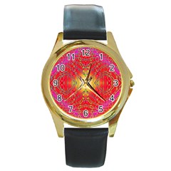 Liquid Lava Round Gold Metal Watch by Thespacecampers