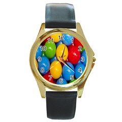 Background-b 001 Round Gold Metal Watch by nate14shop