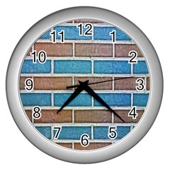 Brick-wall Wall Clock (silver) by nate14shop