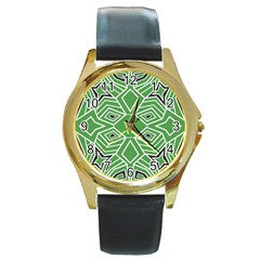 Abstract Pattern Geometric Backgrounds  Round Gold Metal Watch by Eskimos