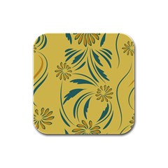 Folk Flowers Print Floral Pattern Ethnic Art Rubber Square Coaster (4 Pack) by Eskimos