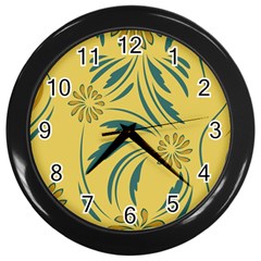 Folk Flowers Print Floral Pattern Ethnic Art Wall Clock (black) by Eskimos