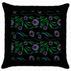 Folk Flowers Print Floral Pattern Ethnic Art Throw Pillow Case (black) by Eskimos