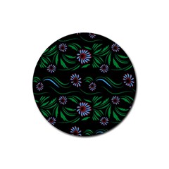 Folk Flowers Print Floral Pattern Ethnic Art Rubber Round Coaster (4 Pack) by Eskimos