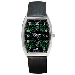 Folk Flowers Print Floral Pattern Ethnic Art Barrel Style Metal Watch by Eskimos