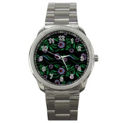 Folk Flowers Print Floral Pattern Ethnic Art Sport Metal Watch by Eskimos