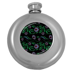 Folk Flowers Print Floral Pattern Ethnic Art Round Hip Flask (5 Oz) by Eskimos