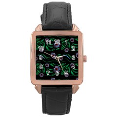 Folk Flowers Print Floral Pattern Ethnic Art Rose Gold Leather Watch  by Eskimos