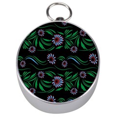 Folk Flowers Print Floral Pattern Ethnic Art Silver Compasses by Eskimos