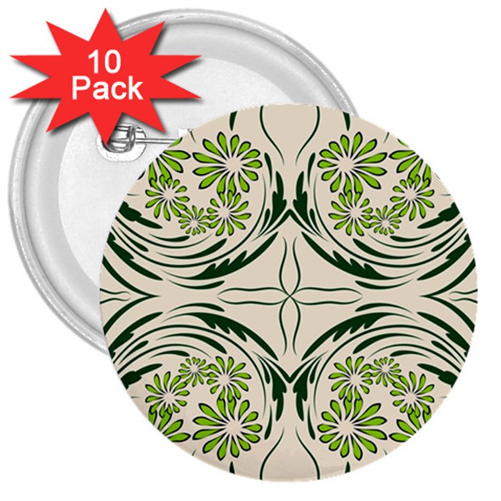 Folk flowers print Floral pattern Ethnic art 3  Buttons (10 pack) 