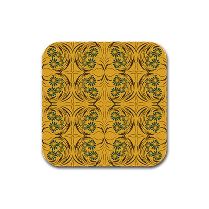 Folk flowers print Floral pattern Ethnic art Rubber Square Coaster (4 pack)