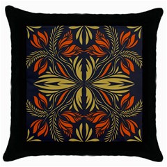 Folk Flowers Print Floral Pattern Ethnic Art Throw Pillow Case (black) by Eskimos