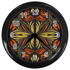 Folk Flowers Print Floral Pattern Ethnic Art Wall Clock (black) by Eskimos