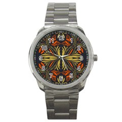 Folk Flowers Print Floral Pattern Ethnic Art Sport Metal Watch by Eskimos