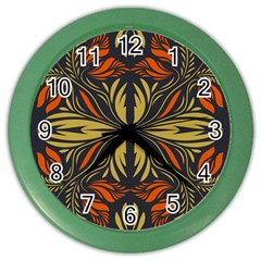 Folk Flowers Print Floral Pattern Ethnic Art Color Wall Clock by Eskimos