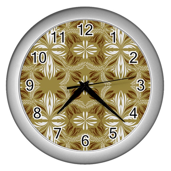 Folk flowers print Floral pattern Ethnic art Wall Clock (Silver)