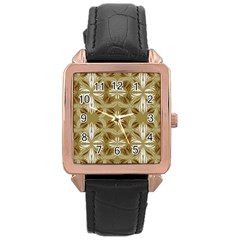 Folk Flowers Print Floral Pattern Ethnic Art Rose Gold Leather Watch 