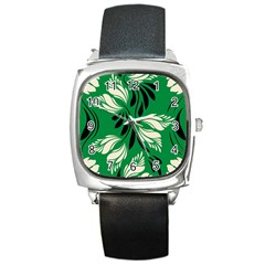 Folk Flowers Print Floral Pattern Ethnic Art Square Metal Watch by Eskimos