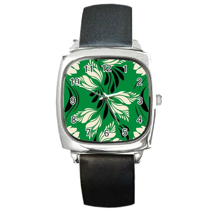 Folk flowers print Floral pattern Ethnic art Square Metal Watch