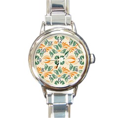 Folk flowers print Floral pattern Ethnic art Round Italian Charm Watch