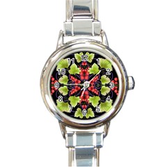 Pattern-berry-red-currant-plant Round Italian Charm Watch