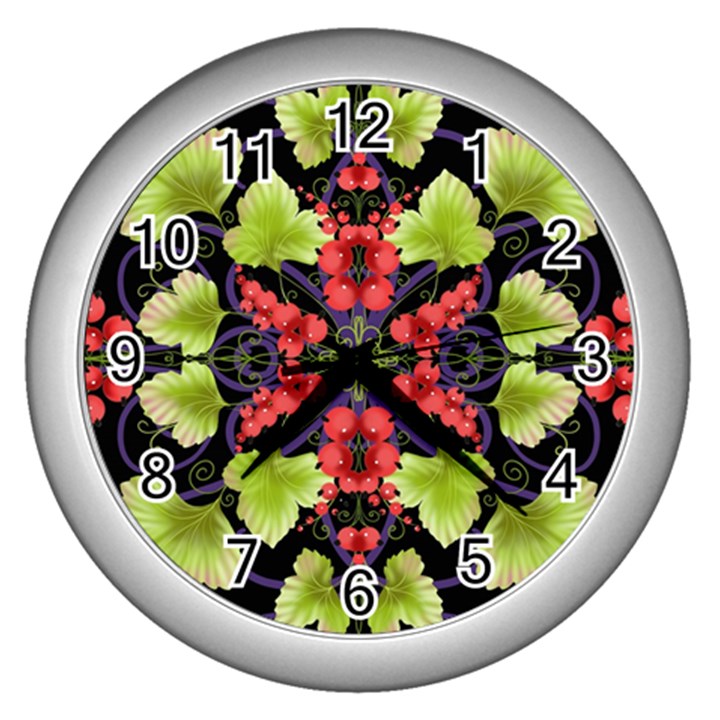 Pattern-berry-red-currant-plant Wall Clock (Silver)