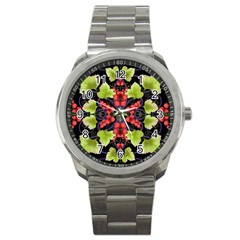 Pattern-berry-red-currant-plant Sport Metal Watch